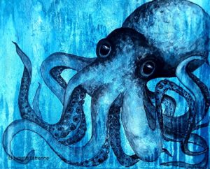 Toile -peinture à l'acrylique pieuvre bleue